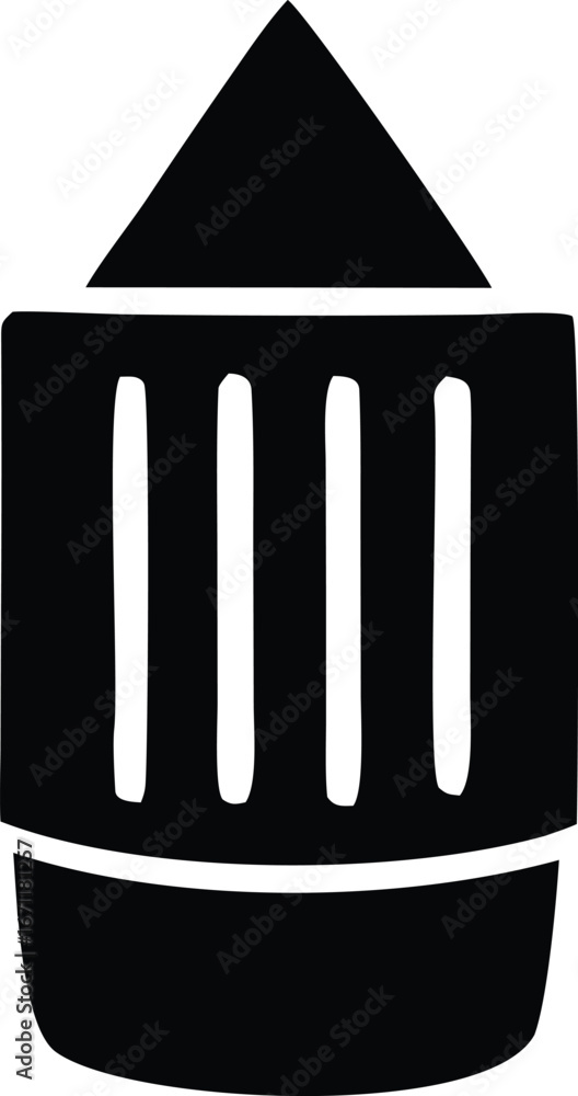Aufkleber sharp black pointer icon with vertical stripes on a cylindrical base simple geometric symbol for dir