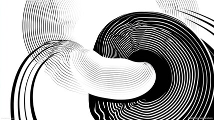Abstract black and white design with intersecting lines and circles.