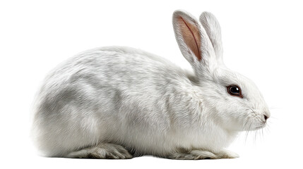 Obraz premium Fluffy white rabbit with detailed fur texture on a plain white background, cut out transparent