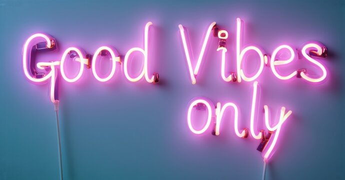 Bright pink neon sign displays positive message. Turquoise wall provides backdrop. Simple, modern aesthetic. Inspiring words radiate energy.