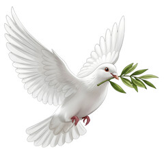 Obraz premium White Dove with Olive Branch Flying Isolated on Transparent Background