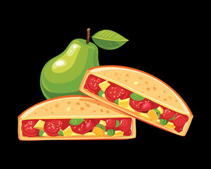 Fresh Guava and Cheese Sandwich with Mint Leaves on top, a Light and Refreshing Snack - Vector Illustration