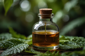 Olive oil bottle with herbs and natural ingredients