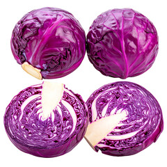 Fototapeta premium Vivid Cabbage Isolated On White Background: A close-up shot of fresh, vibrant red cabbages, highlighting the natural textures and rich colors of these raw ingredients.