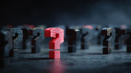 Red question mark among many black question marks.