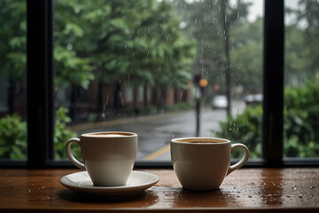 Cup of coffee on a wooden table