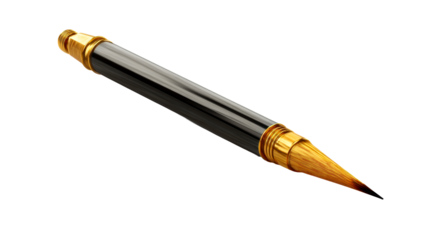 Elegant Gold and Black Calligraphy Brush with Wooden Tip, cut out transparent