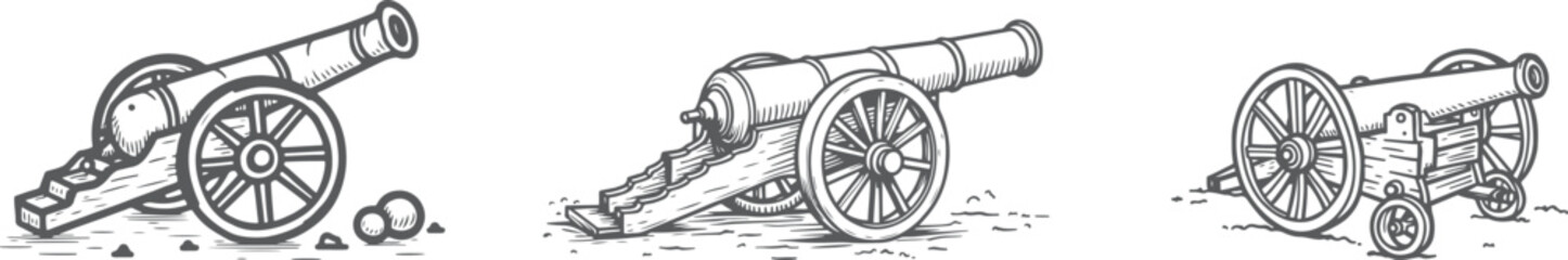 Fototapeta premium cannon vector illustrations – vintage artillery and weapon sketch set