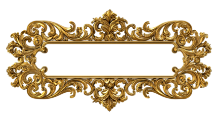 Ornate Golden Decorative Border with Swirling Flourishes and Blank Space, cut out transparent