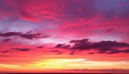 Obraz premium Vibrant sky at dusk fiery clouds painted with intense pink purple and orange hues