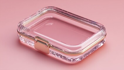 Clear rectangular box with gold trim