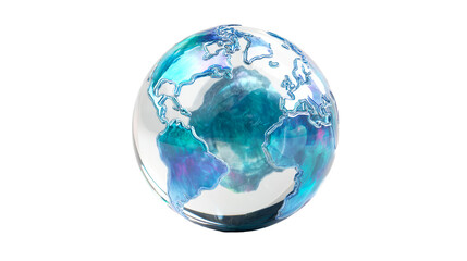 Abstract Glass Globe with Blue and Teal Swirls on White, cut out transparent