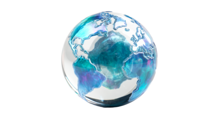 Abstract Glass Globe with Blue and Teal Swirls on White, cut out transparent