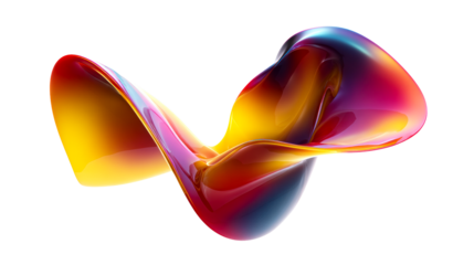 Abstract Liquid Sculpture with Iridescent Gradient and Smooth Curves, cut out transparent