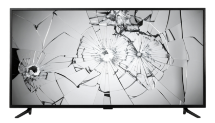 Close up of Cracked LED TV Screen, Isolated on Transparent Background