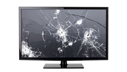 Cracked LED TV Screen, Isolated on Transparent Background