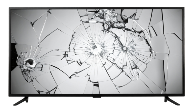 Close up of Cracked LED TV Screen, Isolated on Transparent Background - Powered by Adobe