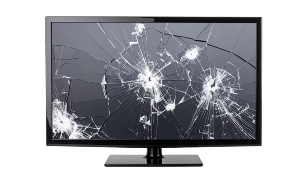 Cracked LED TV Screen, Isolated on Transparent Background