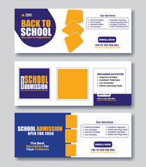 School admission social media post and back to school promotion Facebook cover and  banner template
