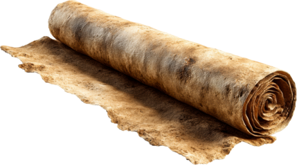 Rolled Animal Hide with Rough Edges and Natural Texture, cut out transparent