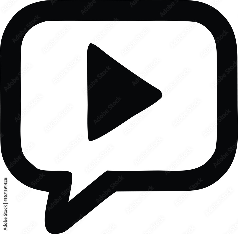 Aufkleber play button inside chat bubble icon symbol graphic design element for digital media and communicatio