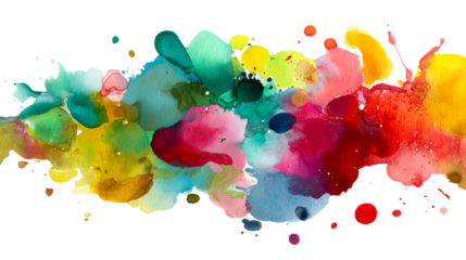 Colorful watercolor splashes and blobs on a white background, cut out transparent