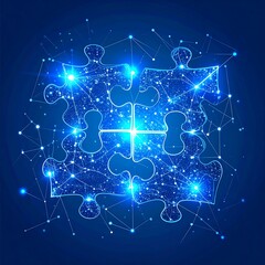 Glowing Puzzle Pieces Interconnected, Digital Art