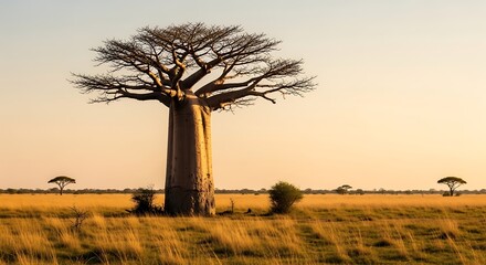 Obraz premium Iconic Baobab Tree at Sunset in the African Savanna.