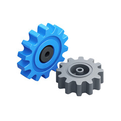 Two interconnected gears, one blue and one gray, suggesting a mechanism or process