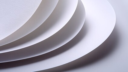 Close-up of several sheets of white paper, curved and overlapping, creating soft, flowing lines.  Light and shadow highlight the texture and form