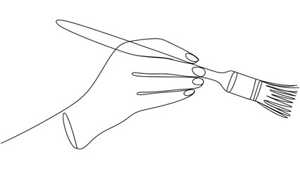 Minimalist line art of hand holding paintbrush for painting
