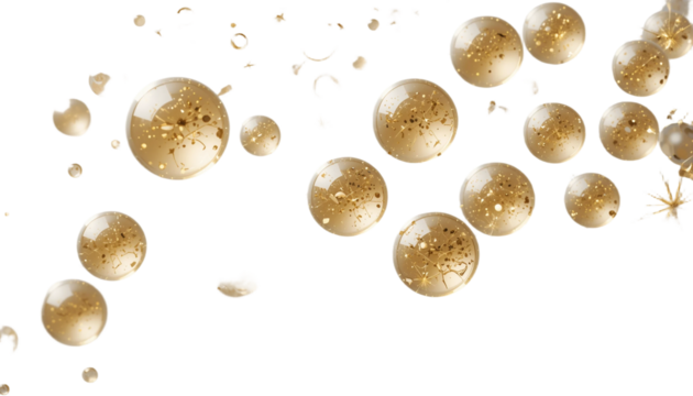 Floating Golden Spheres with Shiny Metallic Glow, Abstract 3D Luxury Background