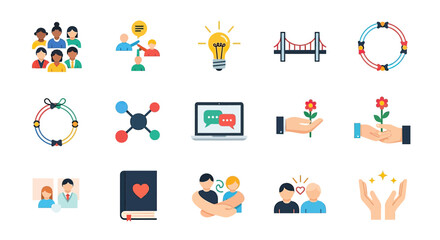 Diverse Icons Representing Connection, Collaboration, and Growth