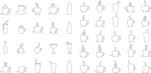 drink and cup hand-drawn vector set – beverages and bar icons