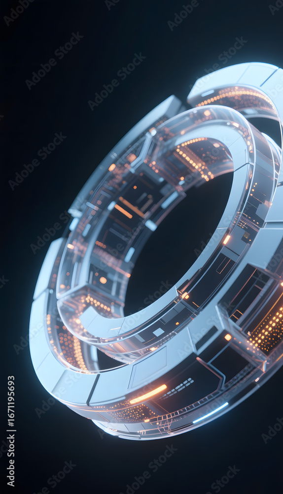 Poster futuristic circular structure with illuminated panels