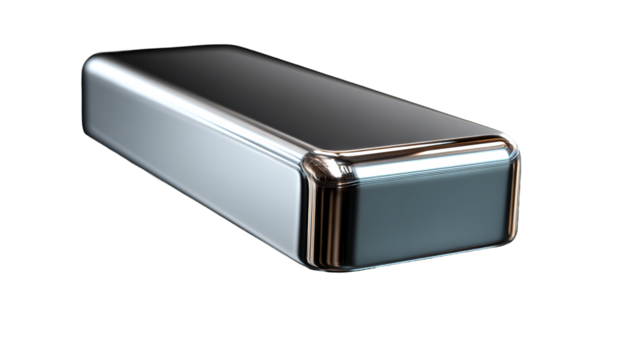Polished Metal Bar with Rounded Edges and Reflective Surface, cut out transparent