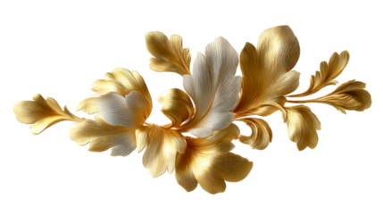 Ornate gold and silver sculpted floral arrangement with rippled petal textures, cut out transparent