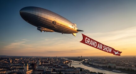 Zeppelin Airship Grand Air Show Banner Cityscape.