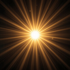 Obraz premium Golden Radiant Burst with Glowing Energy Beams, Abstract Cosmic Sun Light Star Explosion