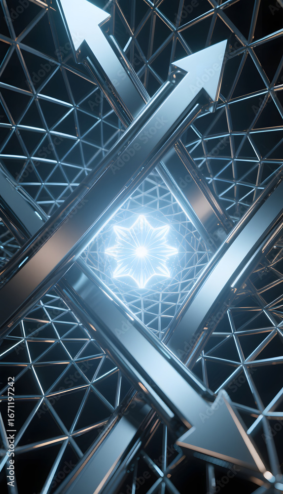 Aufkleber geometric structure with illuminated center and arrows