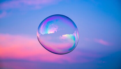 Bubble floating in sunset sky