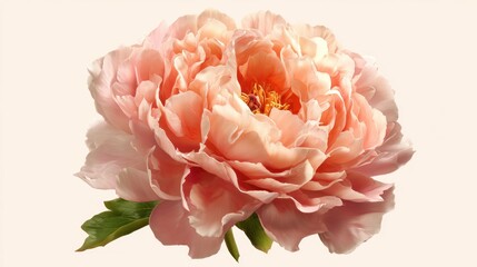 Lush peach-toned peony blossom in full bloom, delicate layers of petals