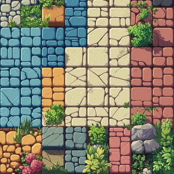 Retro Video Game Floor and Wall Tile Set, Vintage Style Gaming Texture, Asset, Interior or Exterior Level Design World Building Pixel Art