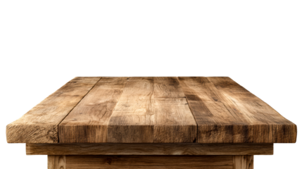 Rough hewn wooden table surface with visible grain and aged texture, cut out transparent