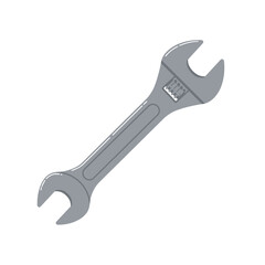 A simple, grey adjustable wrench, a common hand tool used for various mechanical tasks, is depicted in a clean, isolated vector illustration on a white background.