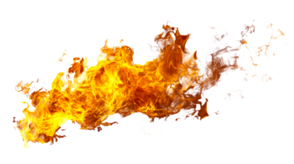 Dynamic Orange and Yellow Flames with Wisps of Smoke on White Background, cut out transparent