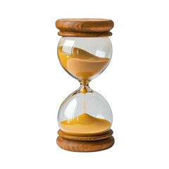 A classic hourglass, with amber sand flowing