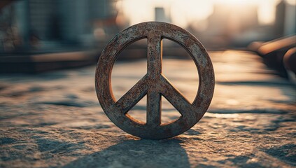 Rusty peace symbol on stone