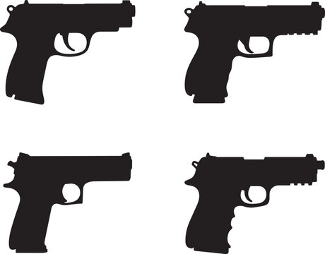 gun silhouette vector illustrations &ndash; pistol and firearm icon collection