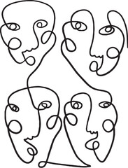 Obraz premium Abstract Faces One line art illustration